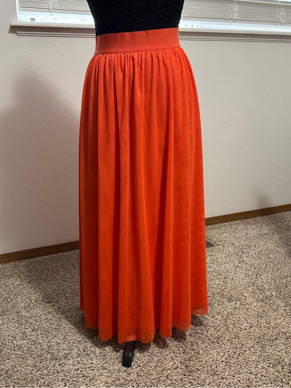 Women’s Orange MaxiSkirt - Classic Gathered Waist